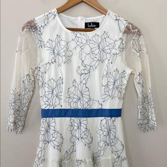Lulus Elite Chic Cream Floral Lace Mini Skater Dress Size XS - Picture 4 of 16